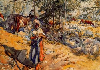 Carl Larsson : The Cowgirl in the meadow